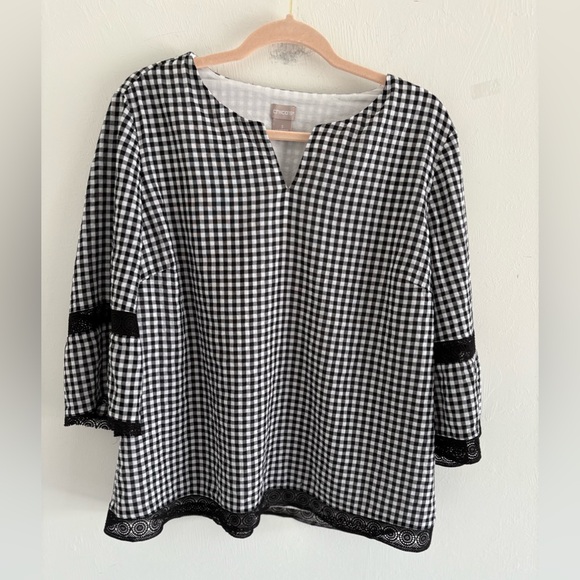 Chico's Black and White Gingham Women's Top - Picture 4 of 10